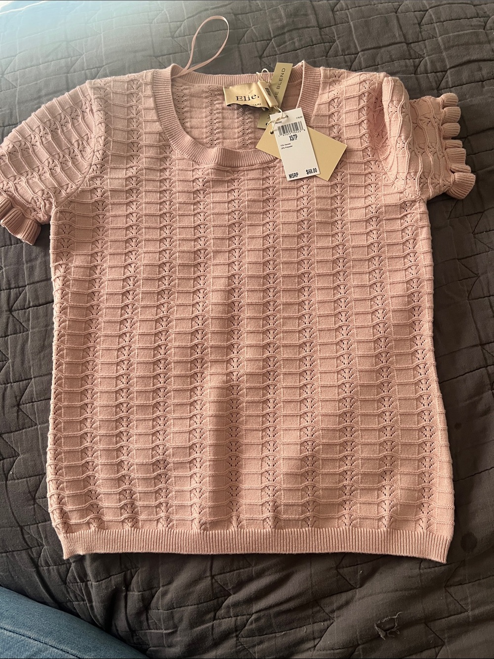 Elie Tahari Light Blush Pink Short Sleeve Knit Top